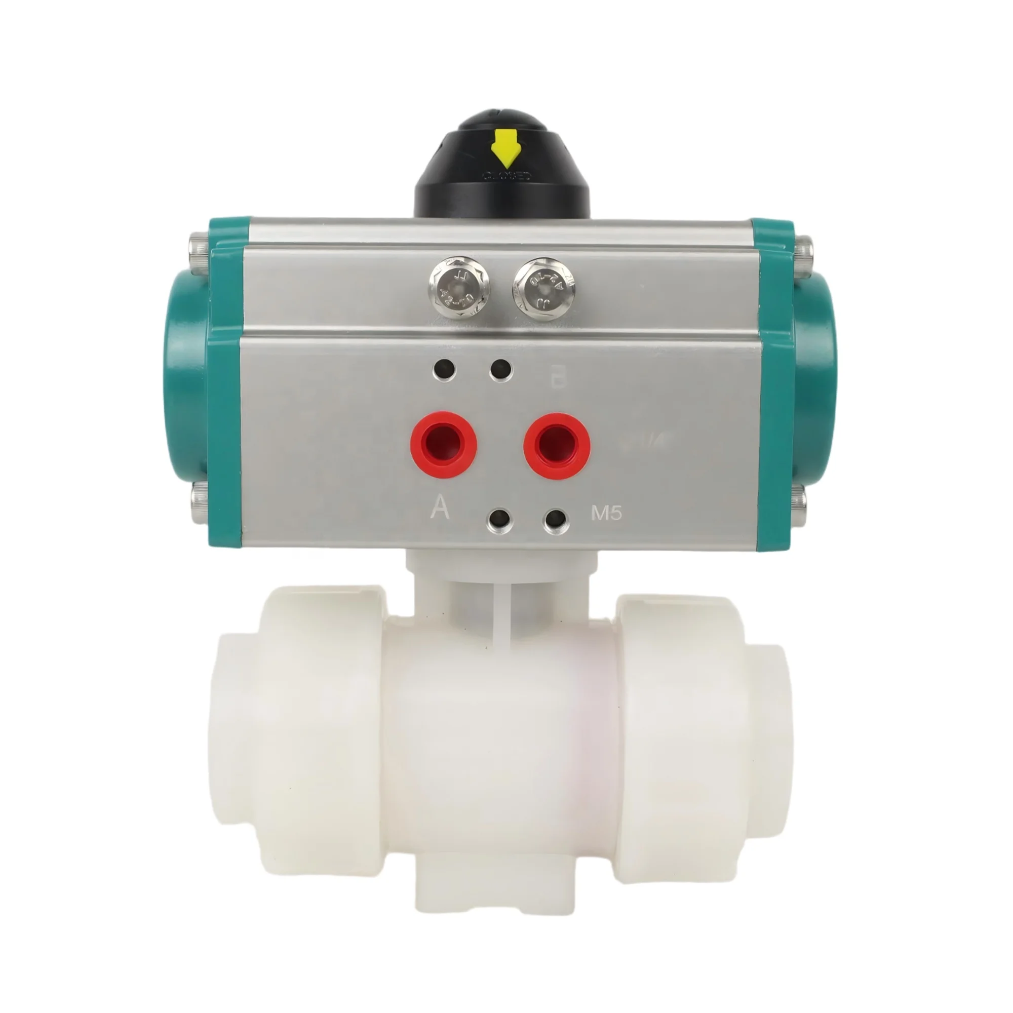 

Пневматический клапан, пластиковый регулирующий шаровой клапан из ПВДФ, высококачественный прочный двухходовой пневматический привод, 1/2 в 4 дюйма, быстрая настройка