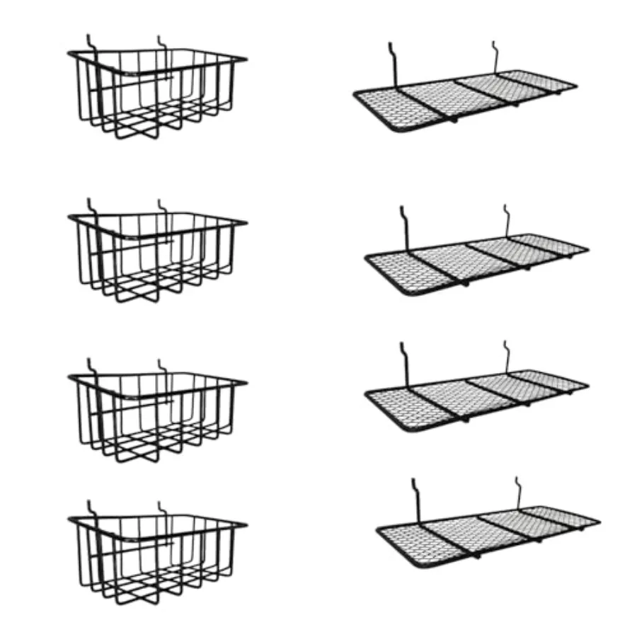 

8 упаковок перфорированных корзин и лотков, держатели контейнеров, перфорированные стойки, проволочная полка, настенный органайзер, насадки для организации различных вещей