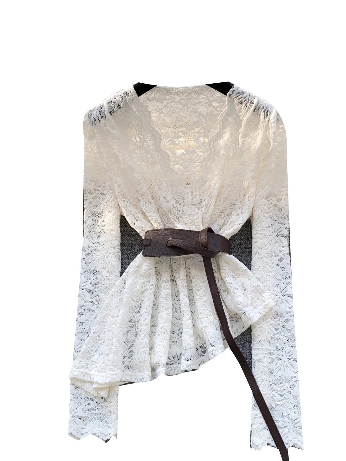 Coreano Sle Long Sve V-Ne Cardigan aperto in pizzo Faion da donna Top dimagrante Ele Pendolarismo irt Casual Loose Fit