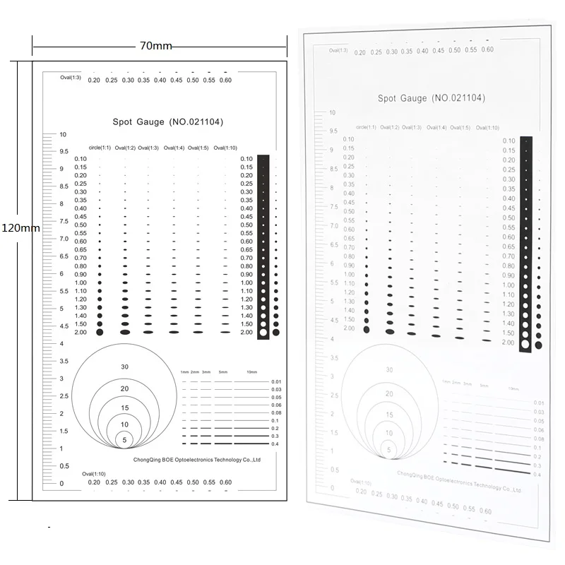 Spot Gauge Vergleich Karte Herrscher Punkt Dot Linie Gauge Zerkratzt Bereich Kreis Ellipse Durchmesser Linie Breite Dicke Mikrometer