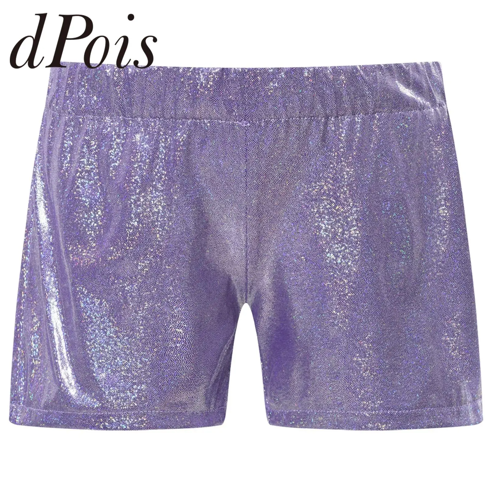 Pantalones cortos de baile para niños y niñas, ropa de baile con pretina elástica metálica brillante, disfraz de Jazz de Hip Hop