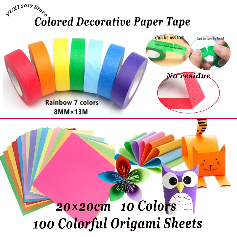 

7-color Easy To Tear Beauty Tape 20 X 20 Cm 10 Color Origami For Origami Crafts Labels DIY Decoration Educational Toys