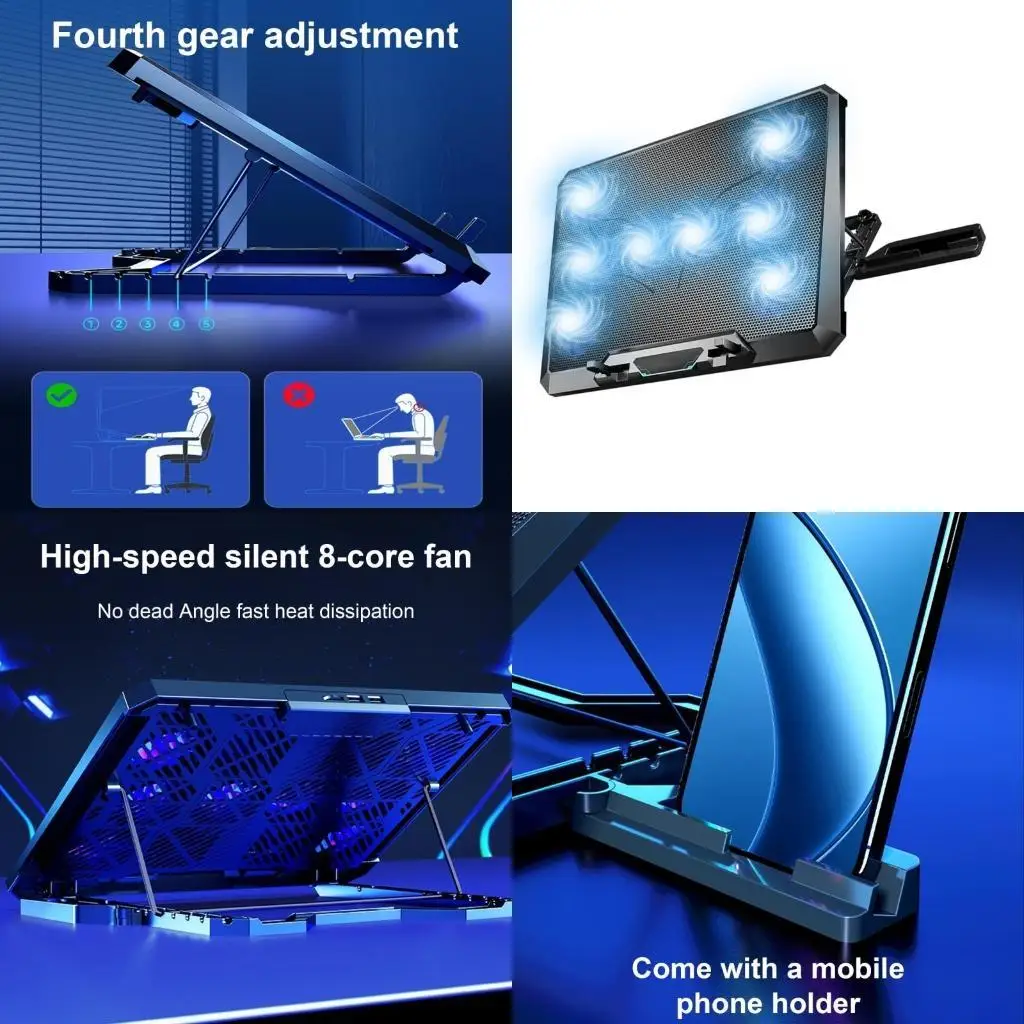 

Laptop Stand 8 Quiet Cooling Fan Notebook Holder Radiator Bracket 12-18inch D2RC