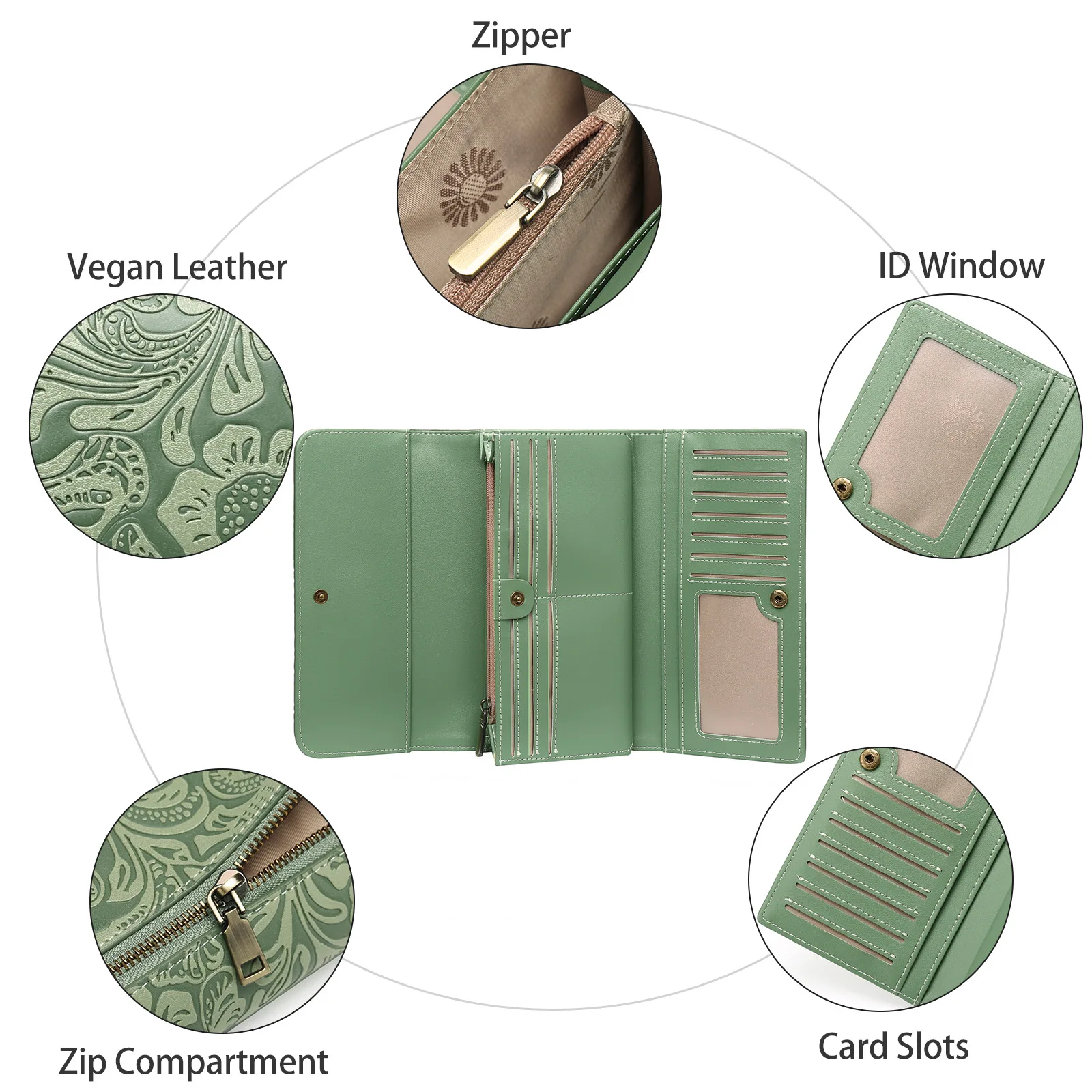 Nieuwe lange drievoudige damesportemonnee met reliëfpatronen, trendy en modieuze portemonnee, clutch met grote capaciteit voor buitenlandse handel