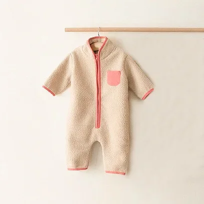 Baby's Stand Collar Color Patchwork Romper, Zíper de pelúcia, Cashmere, Quente, Roupas Meninos e Meninas, Casual, Outono e Inverno