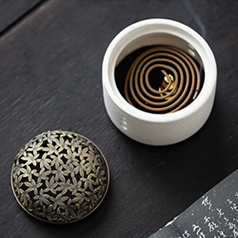 

Antique Style Ceramics Line Incense Burner Small Retro Sandalwood Agarwood Stove Creative with Lid Incense Censer Home