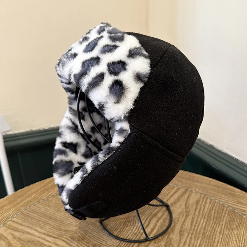 Bomber Hat Earflap Women Winter Autumn Leopard Warm Skiing Accessory For Sports Outdoors Holiday