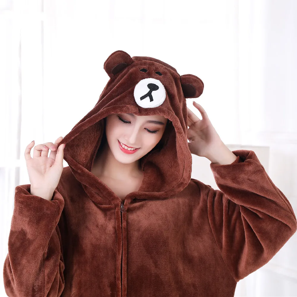 XXL Size Coffee Bear Onesie For Adults Animal Kigurumi Cosplay Costumes Flannel One piece Pyjamas Halloween Carnival Party Wear