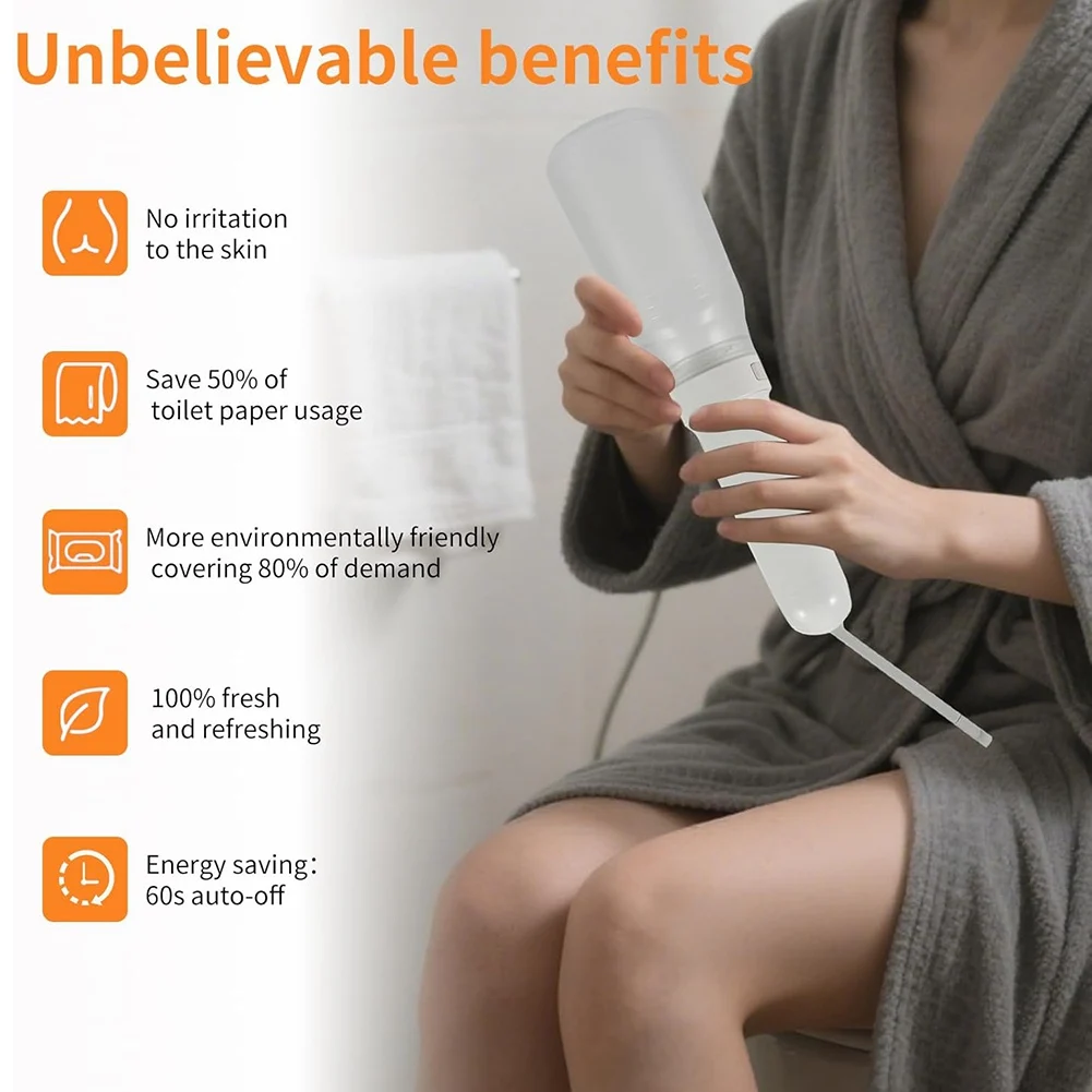 

【DIY DECOR】Portable Electric Rechargeable Bidet, 400Ml Water Tank, 3 Pressure Modes, Includes 2 Nozzles, Women's Perineal Bottle