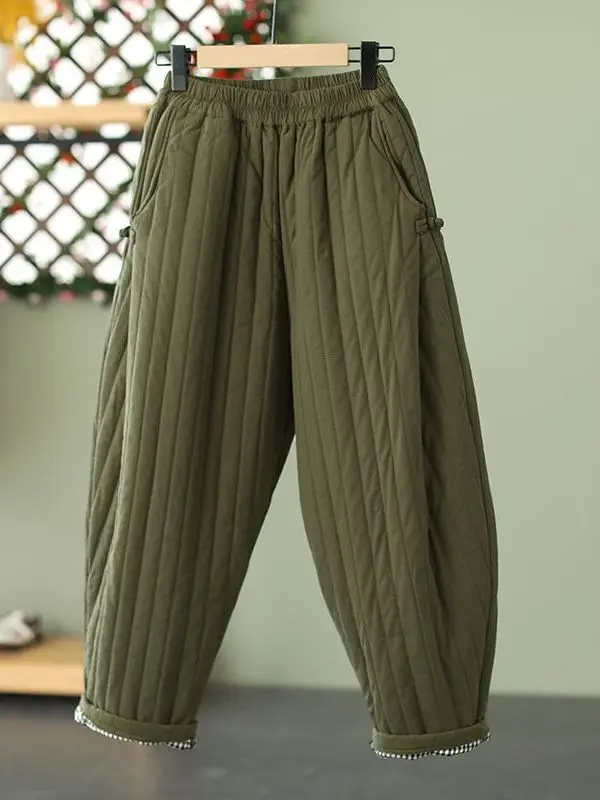 Thiened calças de algodão feminino inverno faion quente solto emagrecimento harlan casual calças largas perna da mãe sle bootcut