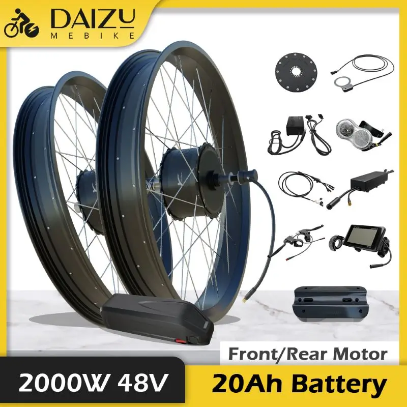 Fatbike Electric Bike Conversion Kit with Battery 20Ah Hailong Front Rear 48V 2000W Hub Motor 20”26”×4.0 Inch Wheel