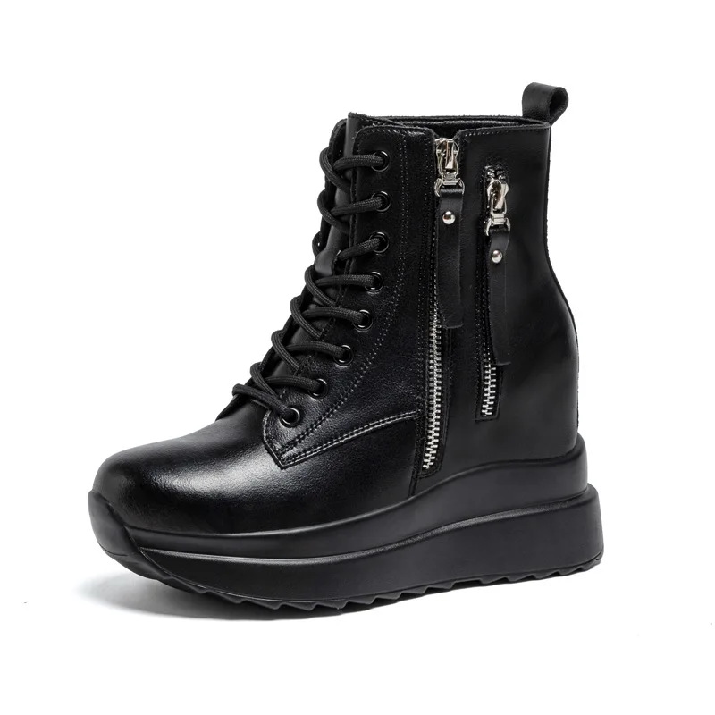9cm Women's Autumn Winter Fashion Shoes Genuine Leather Surface Warm Casual Outdoor Snow Boots Round Toe Low Heel Rubber Outsole