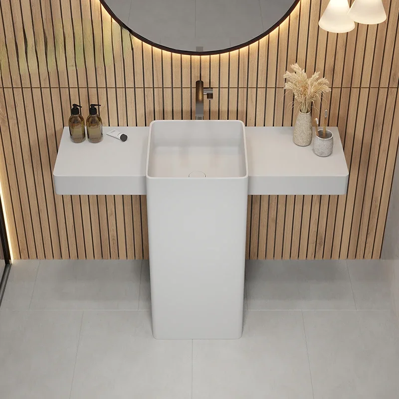 Artificial Stone Washbasin Bathroom Pedestal Basin Integrated Floor Hotel Wash Basin Customization