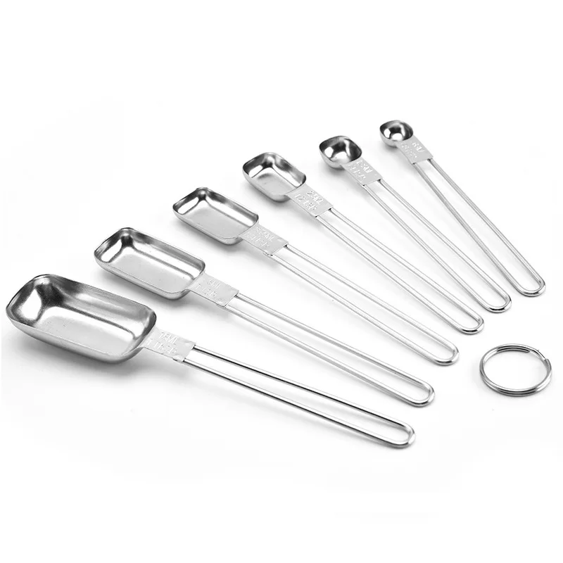 50Set Small Square Head Measuring Spoon Set Baking Accessories Stainless Steel Handle Coffee Measure Scoop Set Kitchen Gadgets