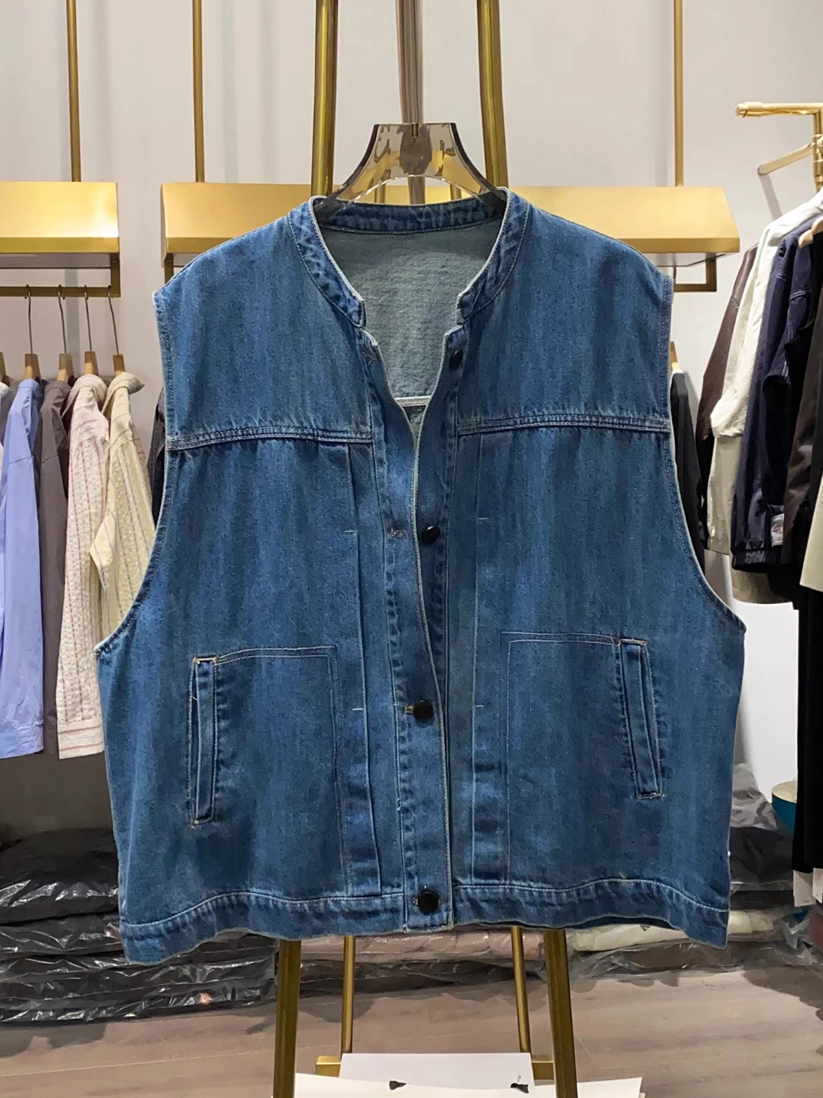 

Large Size 300 Pou Versatile Design Sensation Jeans Vest Men's Spring Autumn Sle American Retro oulder Pad Vest