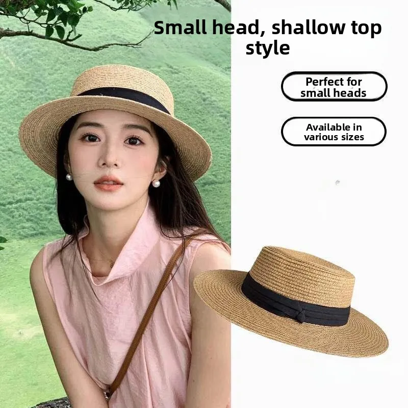 

Small Head Size Straw Hat Women's New 2026 Woven Hollow out Beach Sandal Flat Brim Large Brim Hat for Women Spring Season