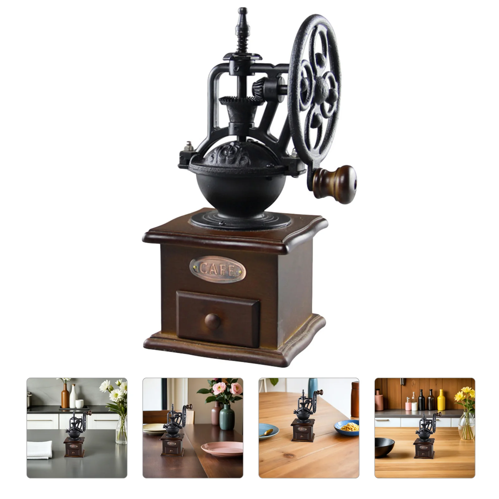 

Coffee Grinder Manual Hand Crank Portable Coffee Bean Mill For Travel Camping Espresso Spices Grinding Wooden Base Drawer