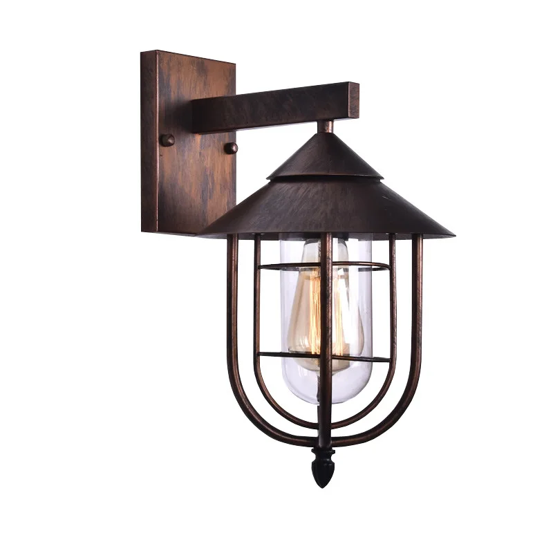 

European Style Retro Wrought Iron Wall Lamps Are Simple and Unique Balcony Villa Corridor Entrance Lights Foyer Glass Lamps