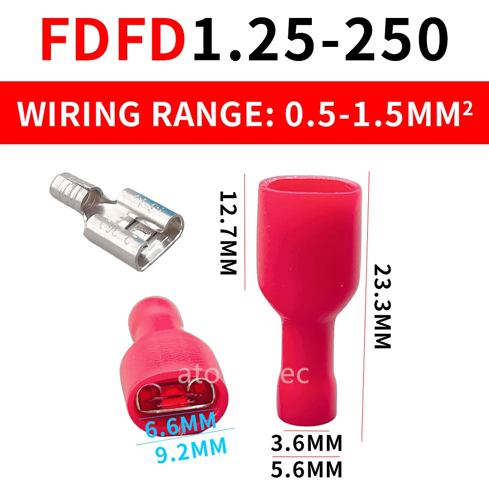 connector faston  FDFD1.25-250 FDFD2-250 FDFD5-250 Insulated Spade Crimp Wire Cable Connector Terminal Male