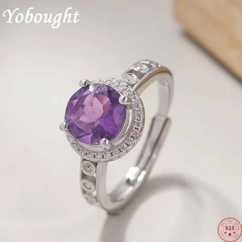 

S925 sterling silver charms rings for Women New Fashion hollow inlaid square Natural amethyst zircon jewelry free shipping