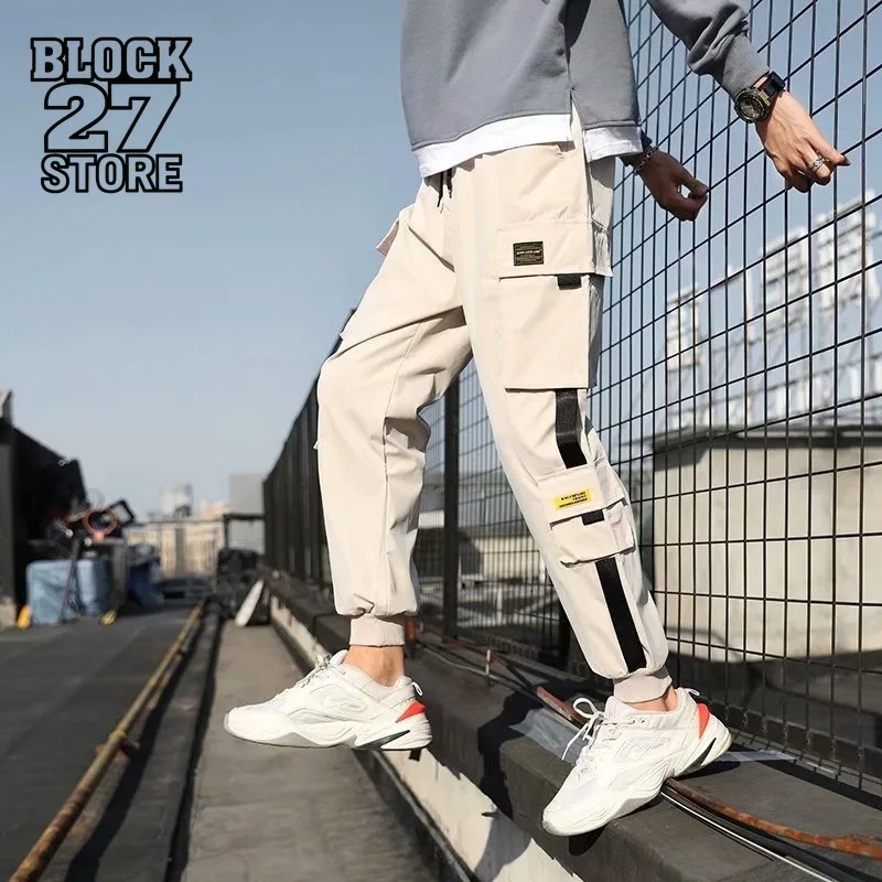 Spodnie Cargo Harajuku Męskie Wielokieszeniowe Joggersy Koreański Streetwear Lekkie Casualowe Długie Spodnie Wiosna Lato Nowa Moda