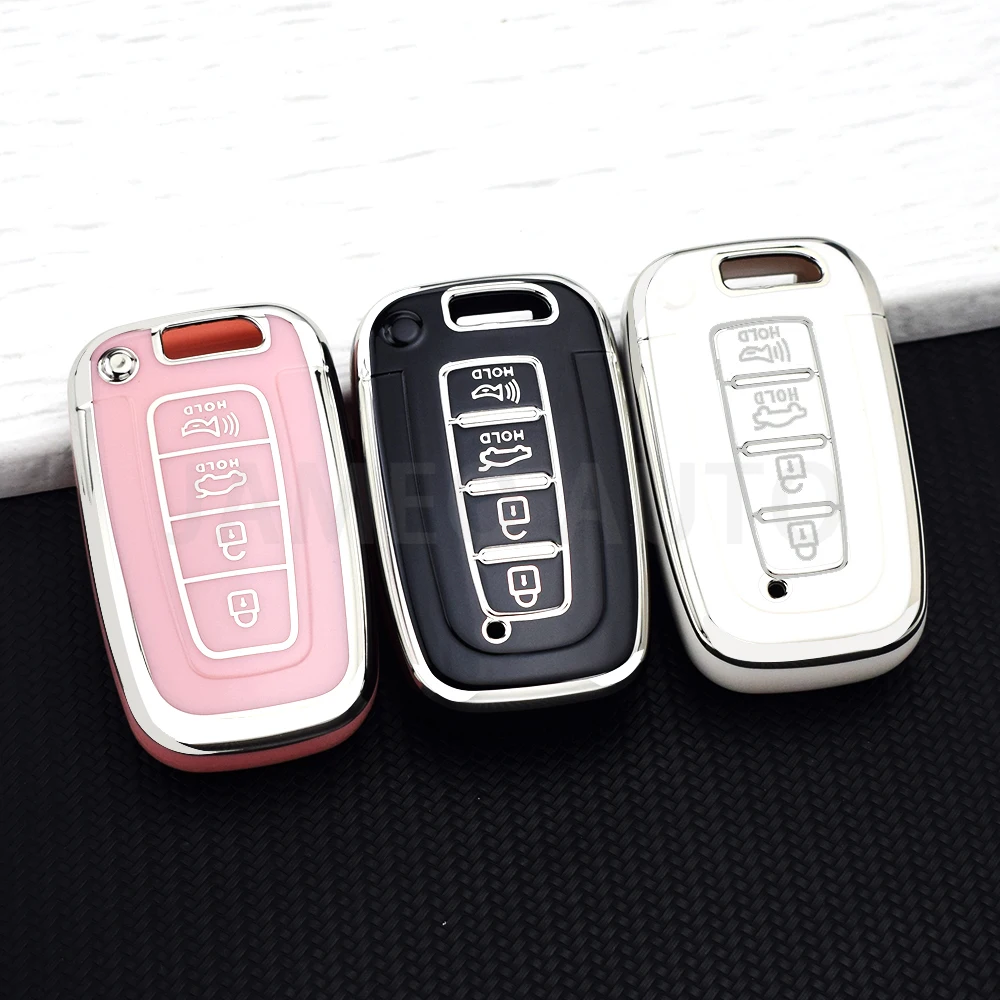 Funda de TPU de 4 botones para llave Hyundai Tucson Azera IX35 Sonata, para Kia Sportage R Borreed Sorento K5 K7, llavero, cadenas para llaves