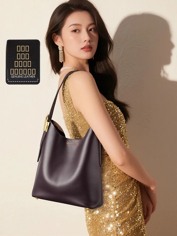 

French Sle Leather Tote Bag Women's Genuine Leather oulder Bag Full Top Layer Cowhide Underarm Bag Lazy Sle Soft Leather