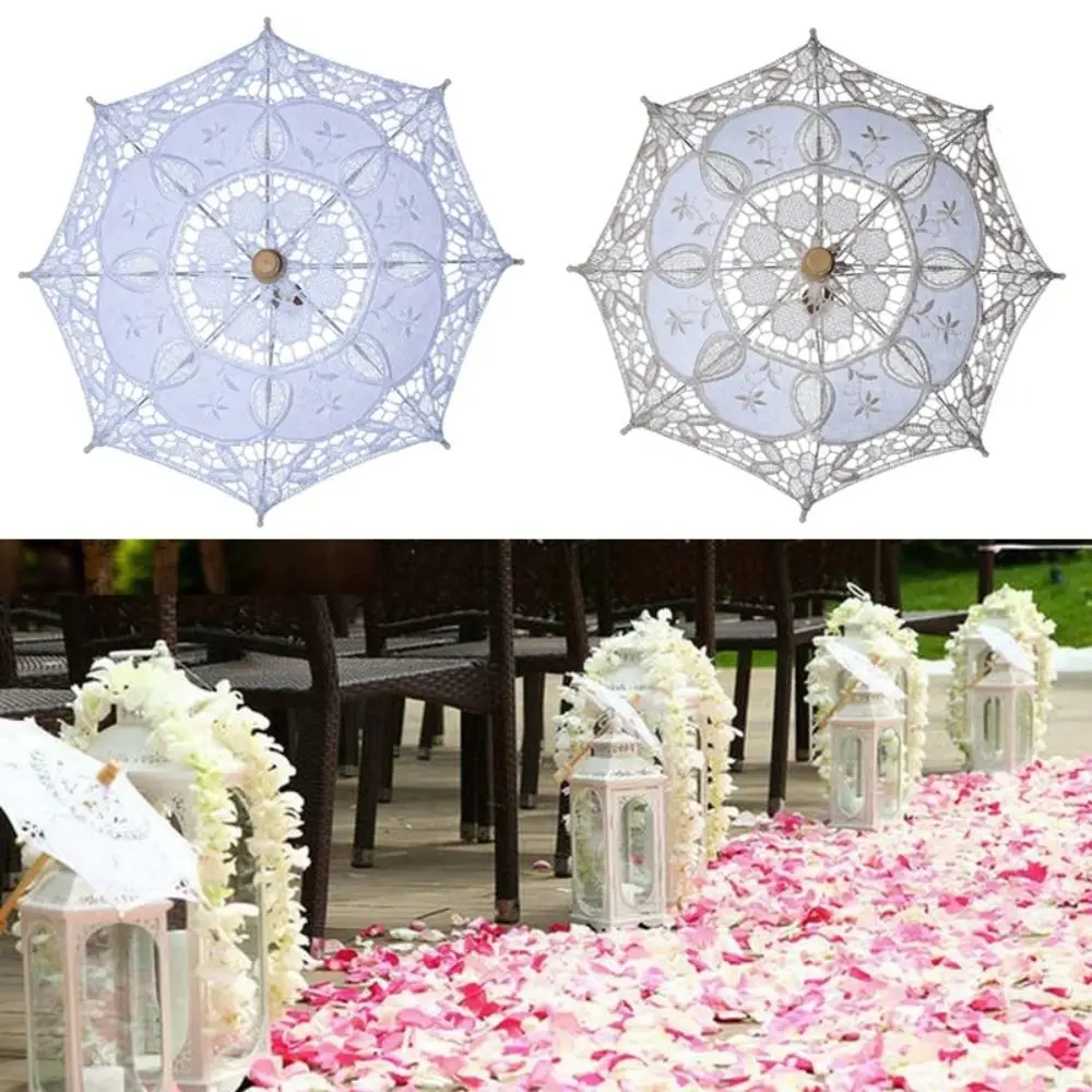 26/43cm Length Embroidery Lace Parasol Umbrella Wedding Decoration Photo Prop Flower Girl Umbrella Cotton Lace Kids Sun Umbrella