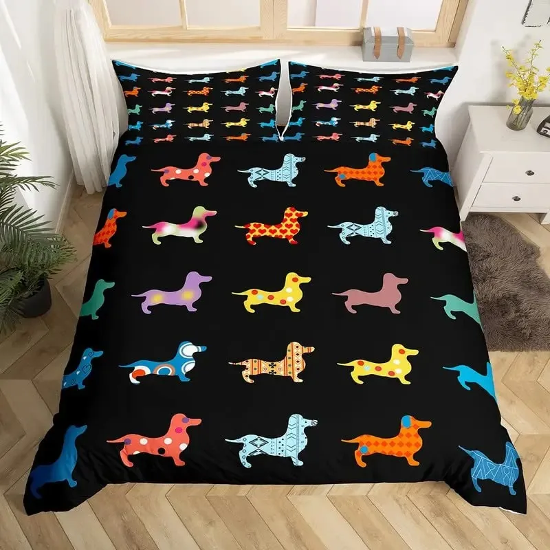 

Sausage Dog King Queen Duvet Cover Floral Dachshund Bedding Set Cartoon Puppy Animal Comforter Cover olyester Quilt Cover