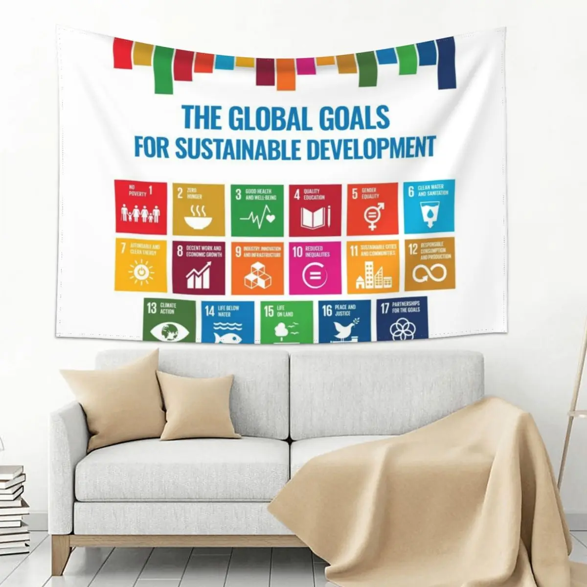 

The Global Goals for Sustainable Development - UN Sustainable Development Goals SDGs 2030 Tapestry