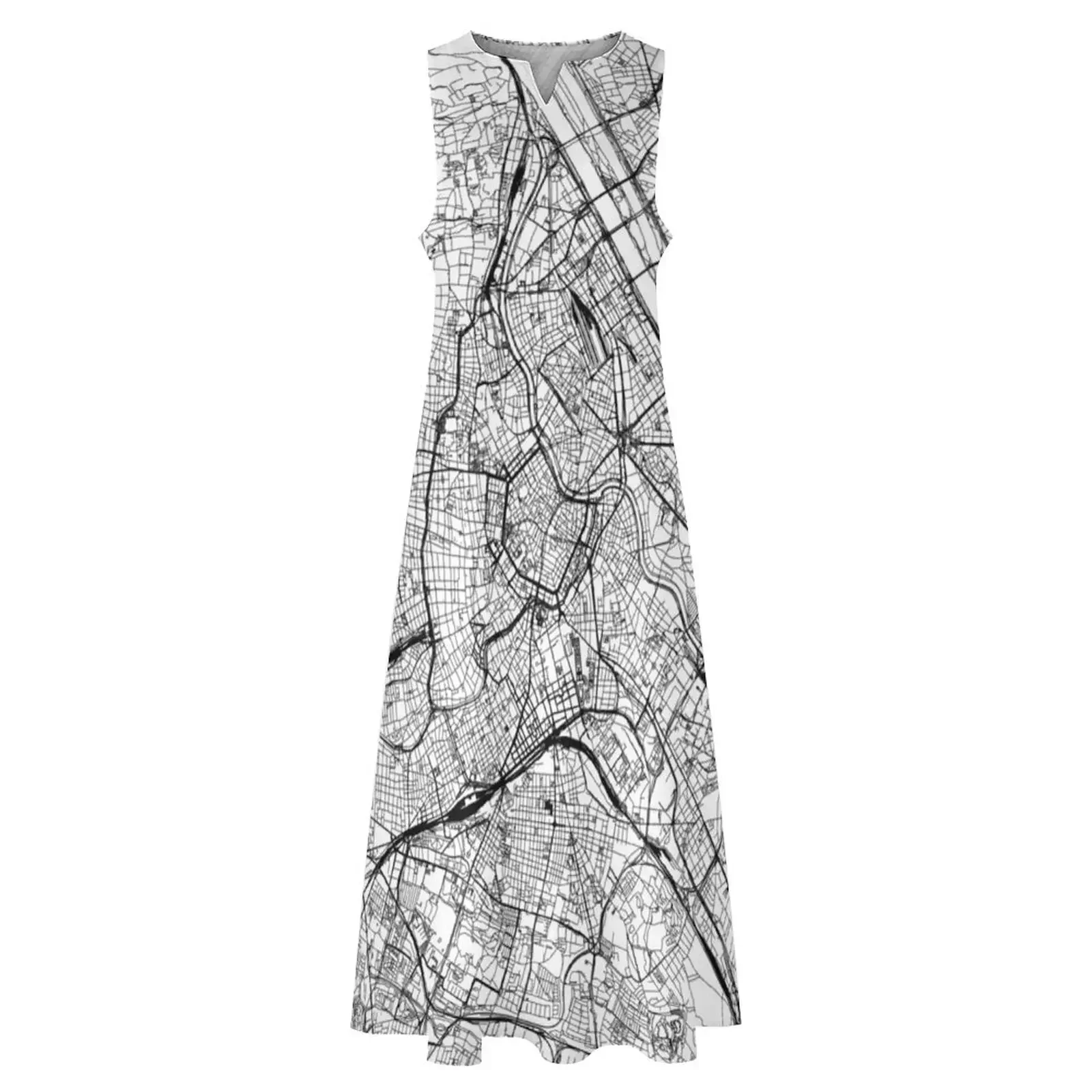 ชุดเดรสยาวลายแผนที่เวียนนาสีขาวสำหรับงานพรอม ฤดูร้อน ชุดเดรสผู้หญิง 2025 เสื้อผ้าผู้หญิง