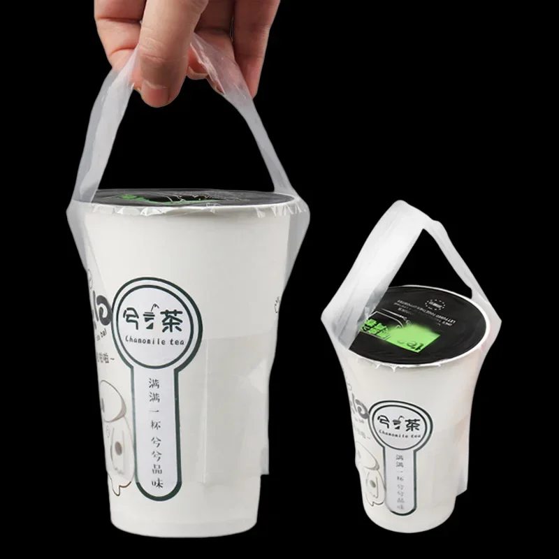 100Pcs/Lot T-Shaped Bayonet Plastic Bags Disposable Clear Single Cup Packaging Bag For Milk Tea Coffee Beverage Party Supplies