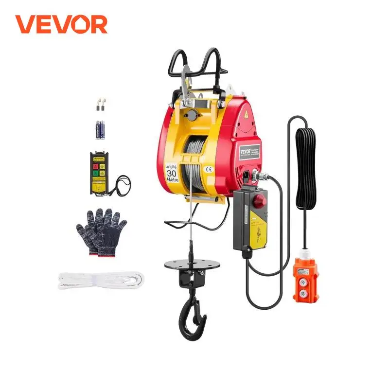 VEVOR 2 في 1 رافعة كهربائية 1100 رطل 1800 وات ونش طاقة محمول سلكي/لاسلكي 98 قدم ارتفاع الرفع لسحب مصنع المرآب
