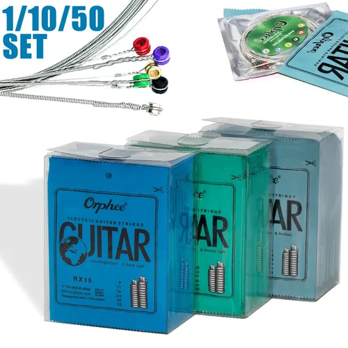 Juego de cuerdas para guitarra eléctrica Orphee, serie RX, acero al carbono Hexagonal, 6 cuerdas para accesorios de guitarra eléctrica para principiantes, 10/50
