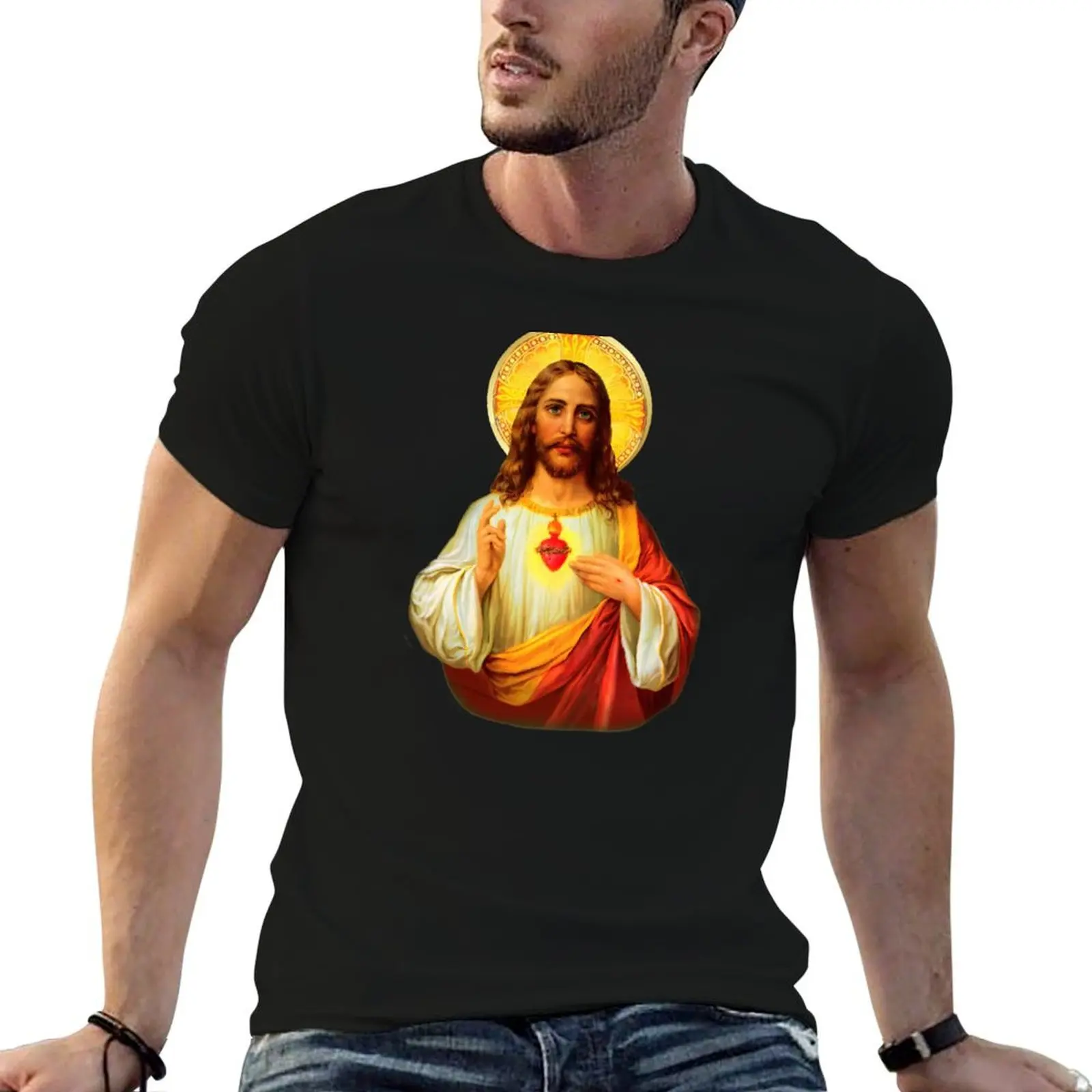 Camiseta Sagrado Coração de Jesus Católica Detente Sagrado Corazon de Jesus 080320, camisetas masculinas de alta qualidade, marca de luxo.