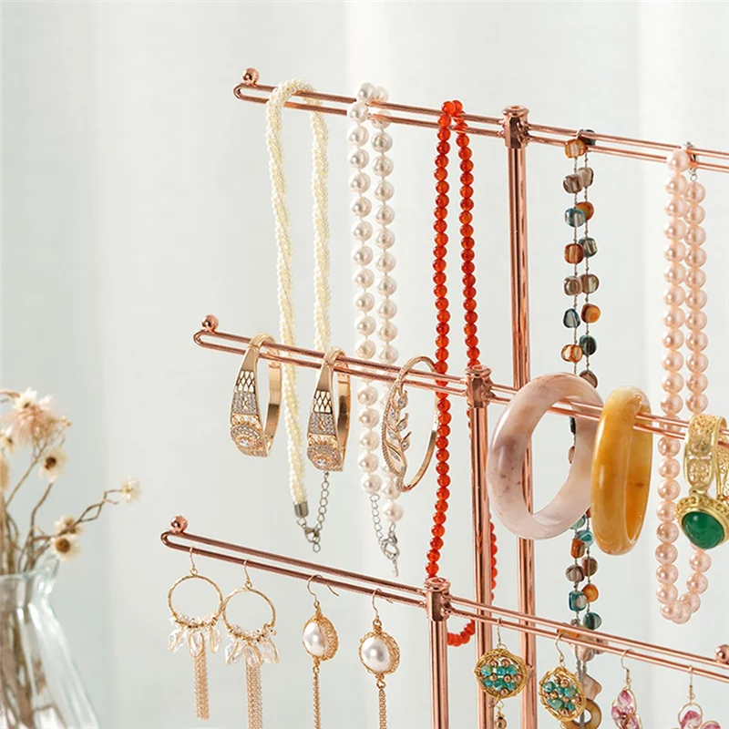 

T-Shaped Jewelry Stand 3-Tier Bracelet Storage Rack Earrings Necklaces Rings Jewelry Stand Black