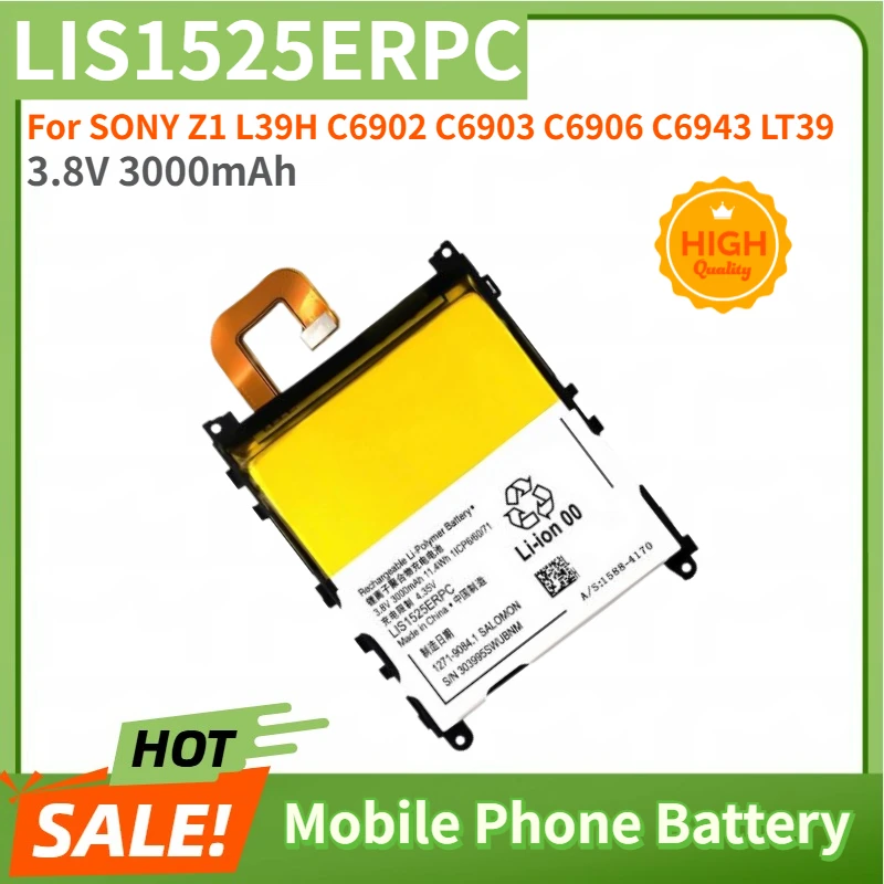 

High Quality 3.8V 3000mAh Mobile Phone Battery LIS1525ERPC For SONY Z1 L39H C6902 C6903 C6906 C6943 LT39 Brand New