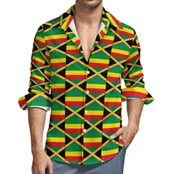 Jamaica Flag Casual Shirt Men Flag of Reggae Harajuku Shirt Autumn Loose Blouses Long Sleeve Design Oversized Top