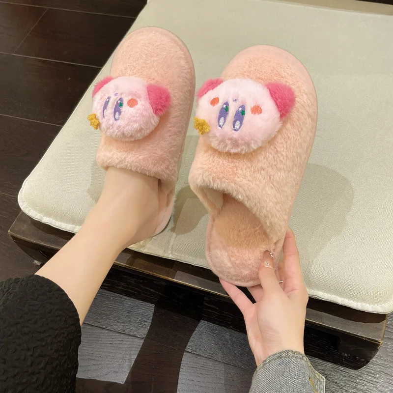 Kirby Animation Peripheral Kawaii Winter Women's Cotton Slippers Gift Cartoon Kirby Warm and Comfortable Anti-Slip Shoes Gift