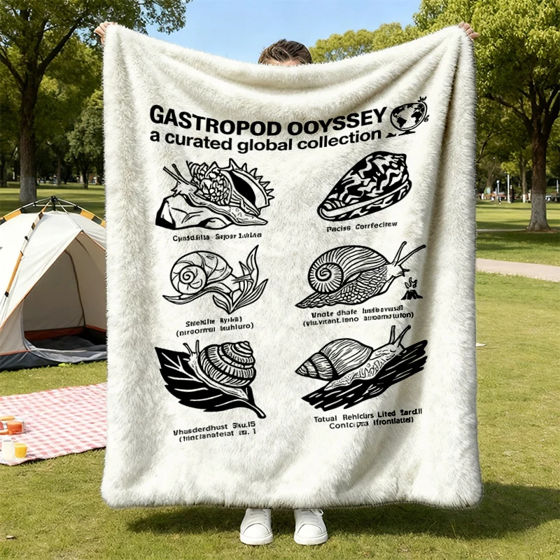 Snail Species Vintage Graphic Soft Blanket, Retro 90s Y2K Insect Illustration Comfy Blanket, Nature Science Flannel Blan