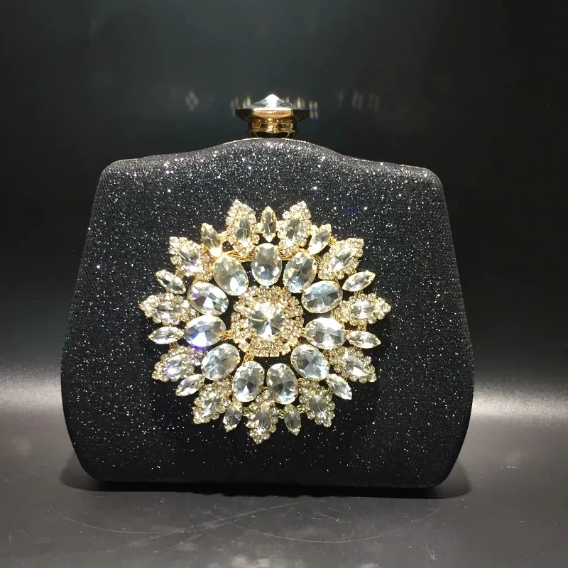 Diamond studded banquet bag, sunflower jewelry banquet bag, bride handbag, PU leather chain women's bag, small square bag