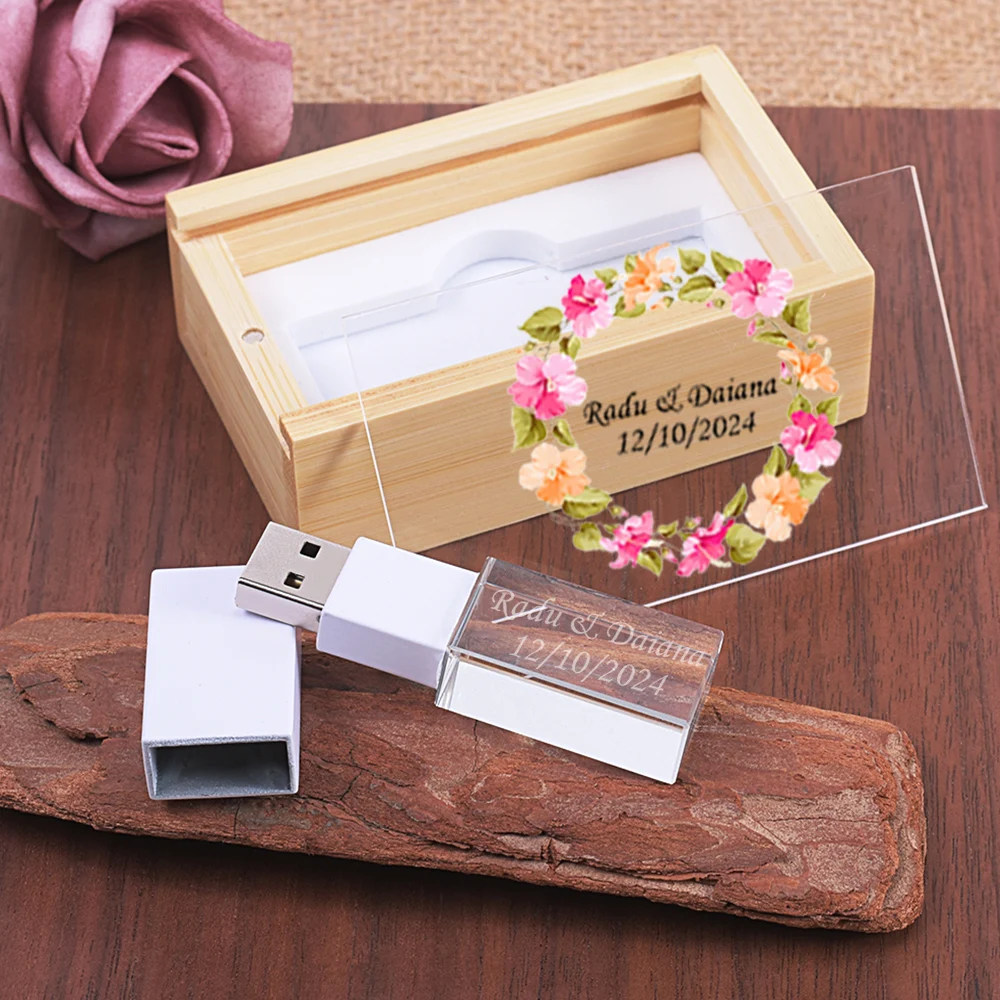 Photography Studio Crystal USB Flash Drives 64GB 32GB Color Printing Box & Memory Stick 64GB Free Custom Logo Pen Drive 32GB