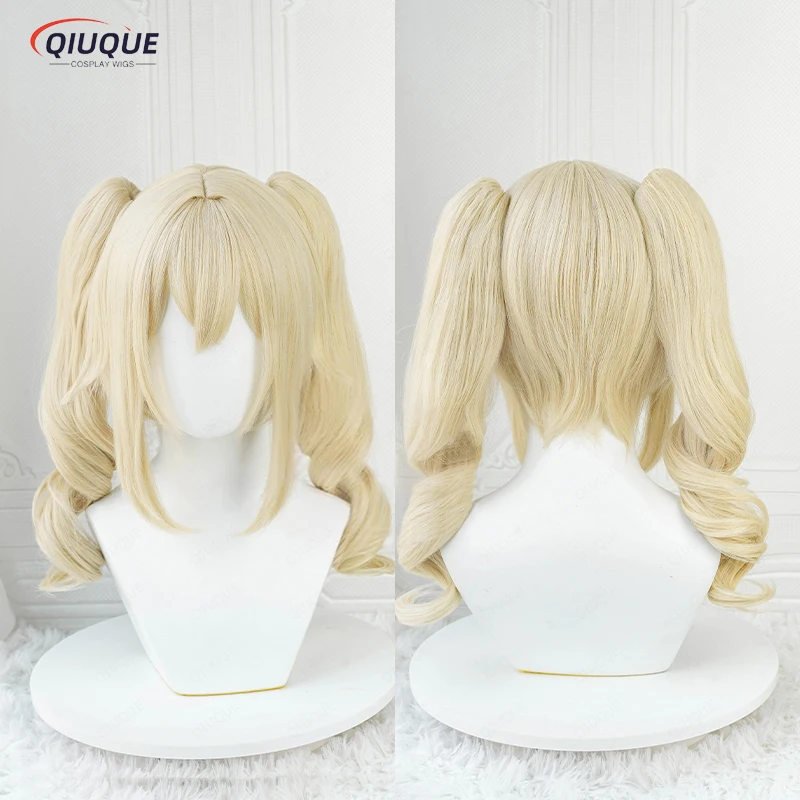 High Quality Game Impact Barbara Cosplay Wig Blond With Ponytails Heat Resistant Synthetic Hair Wigs + Wig Cap