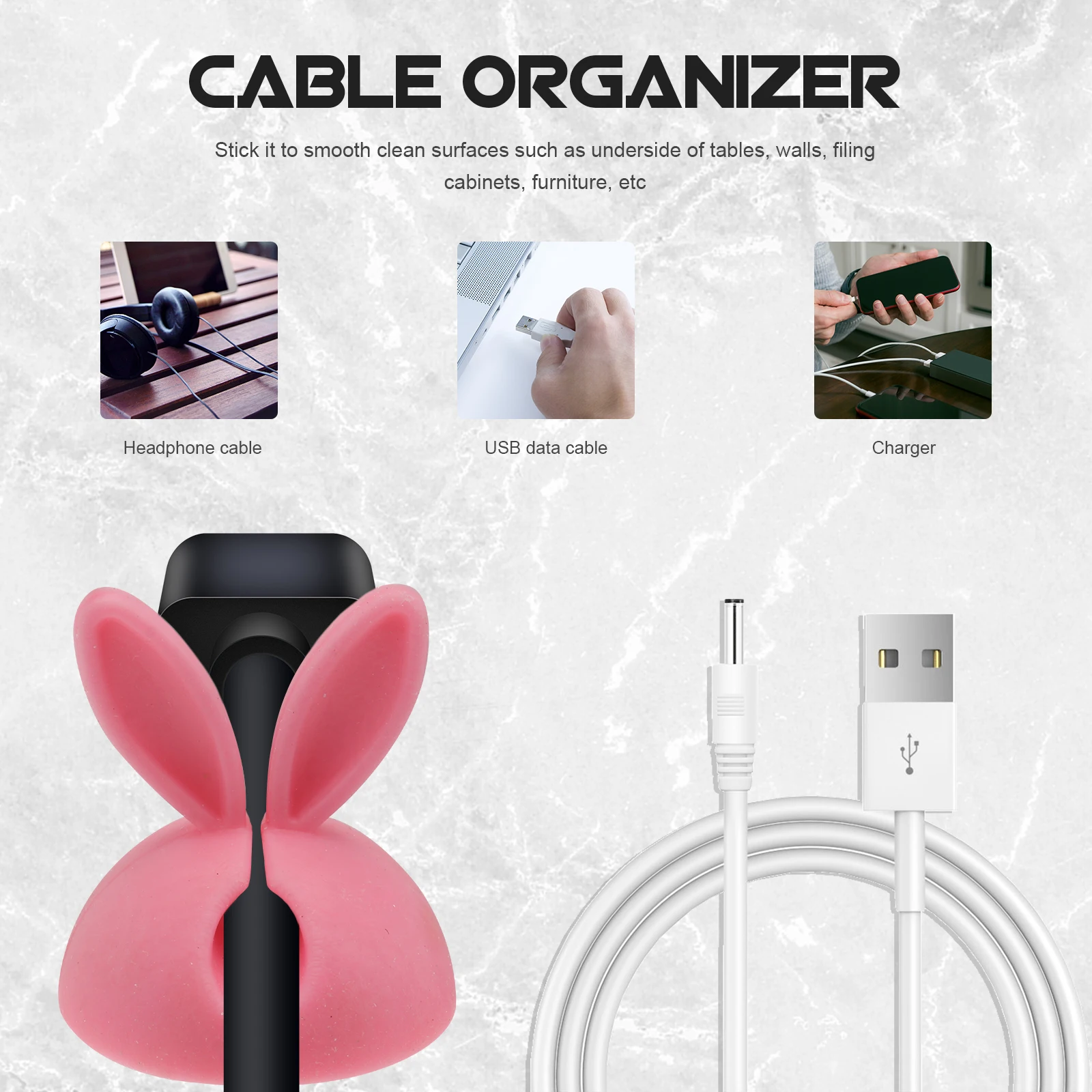 

Silicone Cable Clips Wire ganizer Desk Cord Manager Headphone Holder Rabbit Ear Clip Laptop St for Tidy Workspace