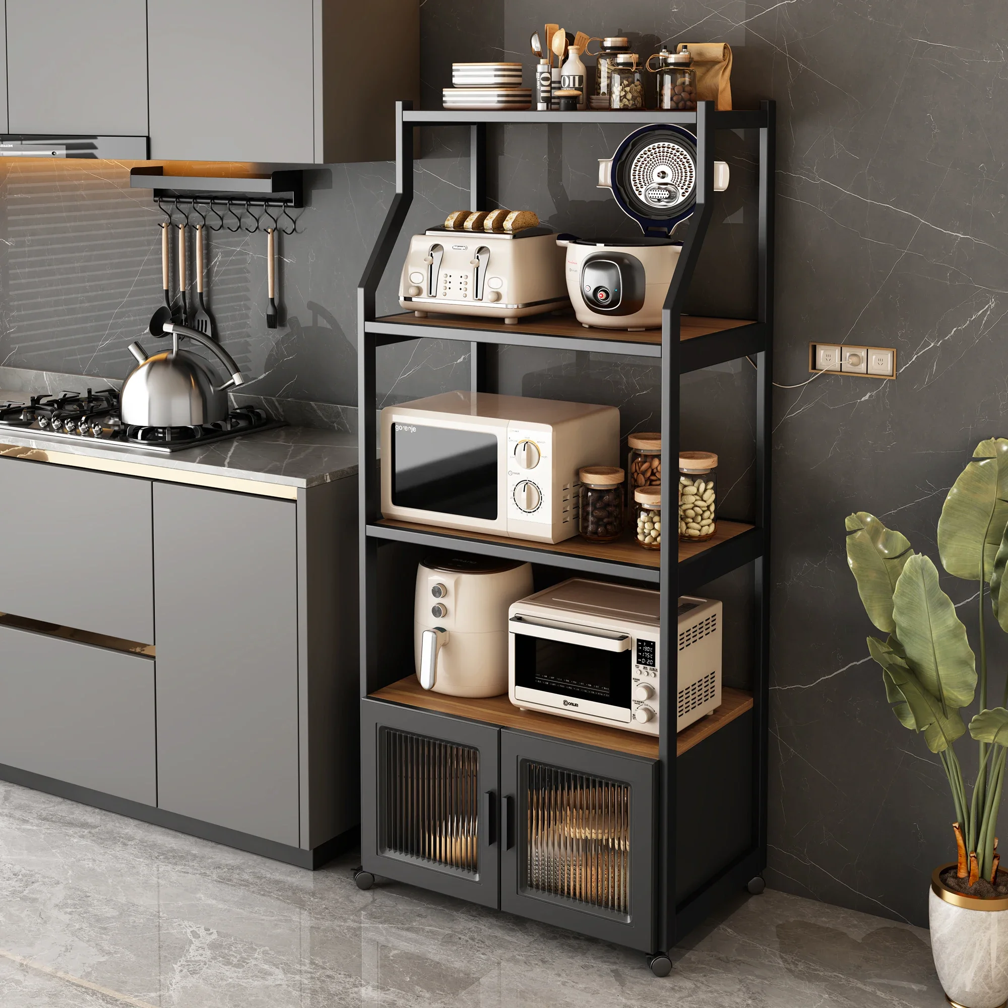 Kitchen rack with door locker floor to ceiling multi-layer