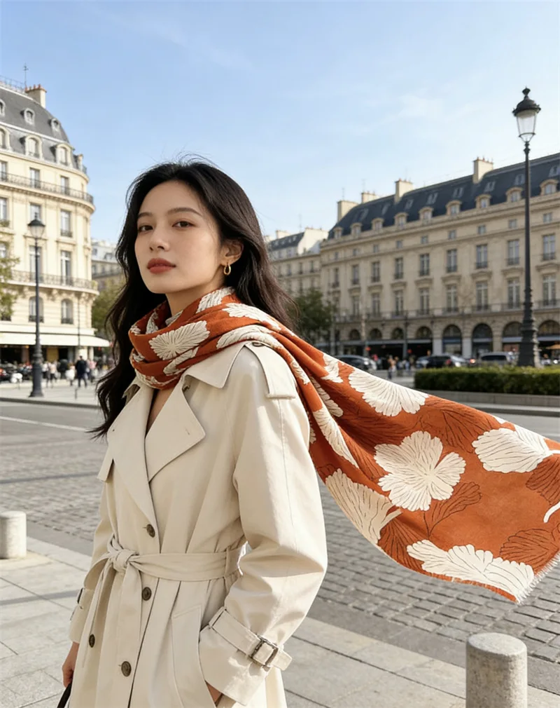 Long Tassels Cashmere Luxury Designers Shawls Women Large Neck Accessories Lover Gift 200CM 100CM ginkgo