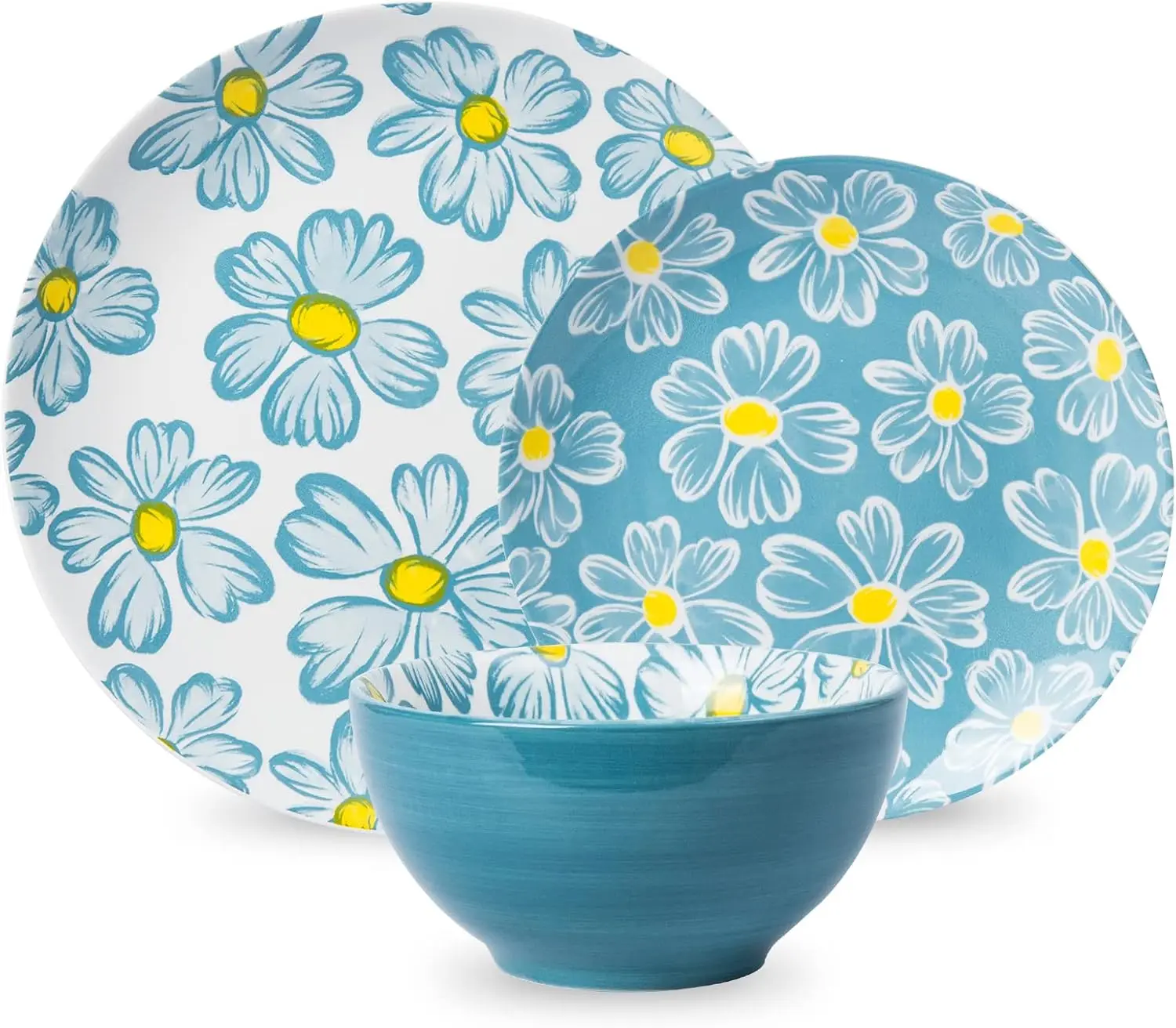 

12-pieces Dinnerware Set Ceramic Dish Set Plates Sets Service for 4, Bowl Sets, Stoneware Dinnerware