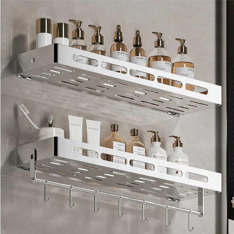 

1pc Stainless Steel Storage Rack Wall Mounted Towel Rack Bathroom Accessories Drilling Installation Kitchen Seasoning Shelf