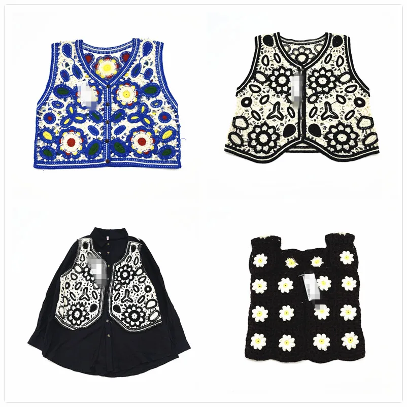 

Hanrted Vintage Knitted Double Layer Hollow out Pure Color Luxury Mixed Fiber Sweater for Women Summer 2024 Other Material