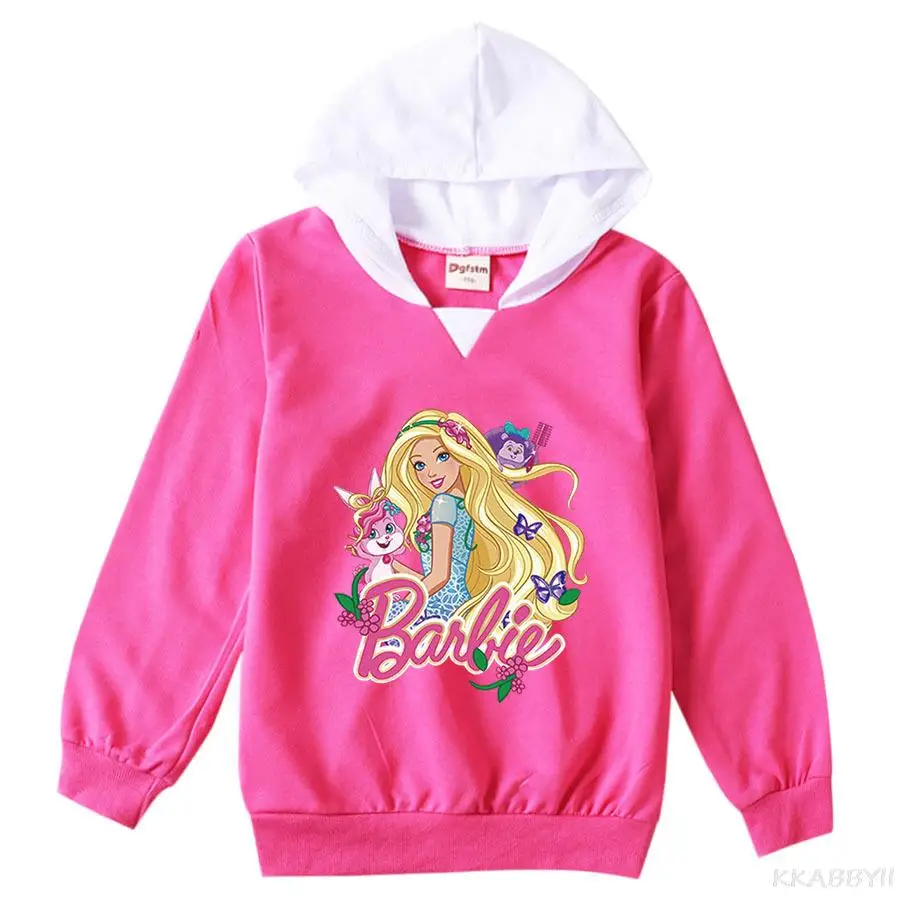 Barbie Spring Autumn Baby Hoodies Children Tops Girl Cartoon Print Sweatshirt Kid Long Sleeve T Shirts Clothes Baby Outerwear